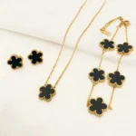 3Pcs 316L Stainless Steel Plum Blossom Jewelry Set Necklace Earrings Bracelet