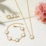 3Pcs 316L Stainless Steel Plum Blossom Jewelry Set Necklace Earrings Bracelet - Image 9